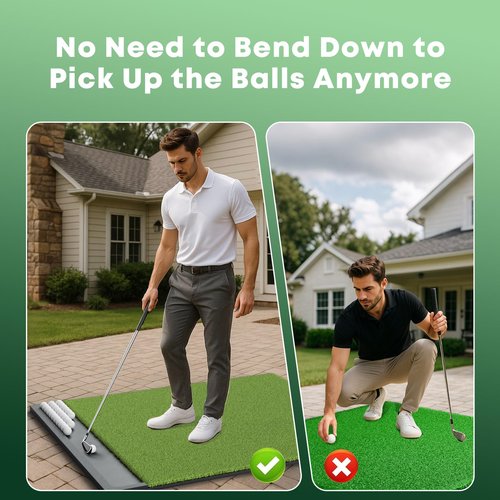 Integrated Golf Mat with Ball Tray, 5x4ft Practice Mat Set, Thickening Golf Mats Practice Outdoor & Indoor, Artificial Turf Matt Includ Balls,Tees, Club
