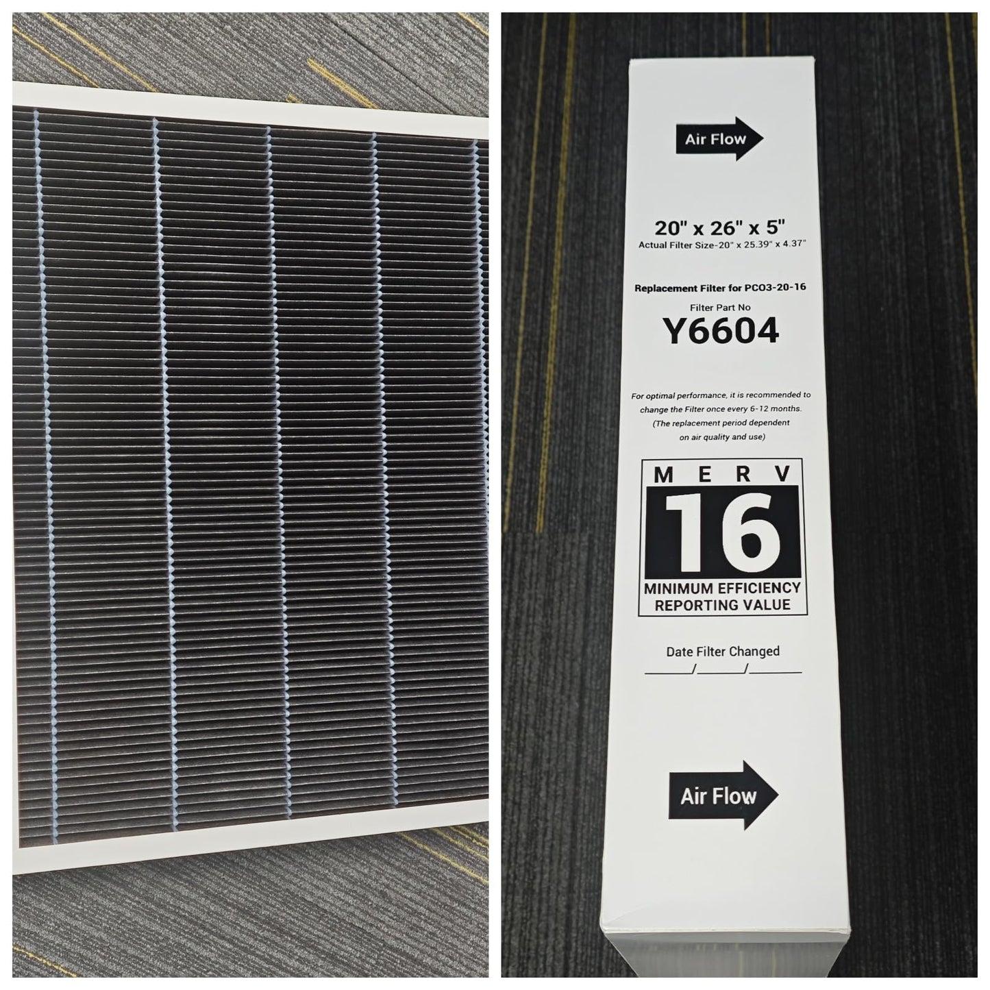 Prestivair 20 x 26 x 5 INCH Y6604 MERV 16 Replacement Filter Compatible with Lennox Y6604 PureAir PCO3-20-16 Furnace Purification System Air Purifier 1 Pack
