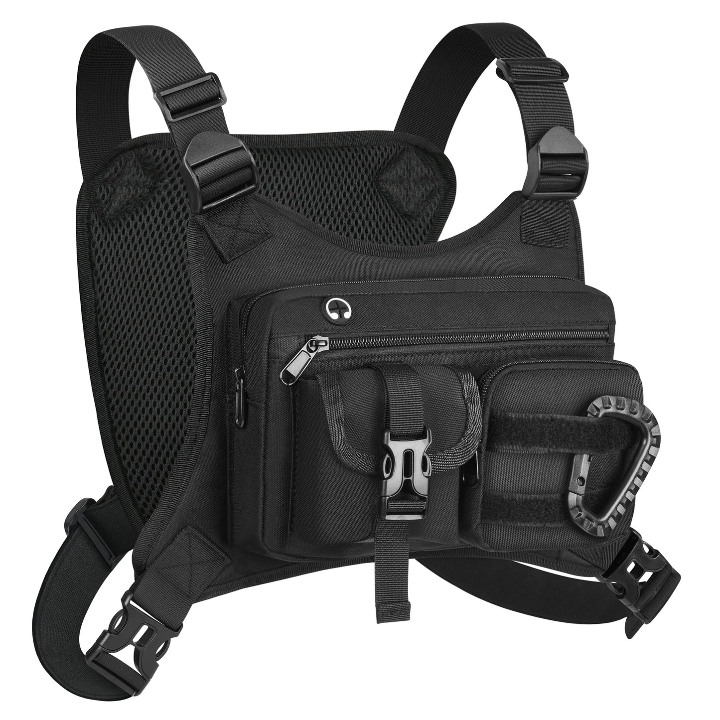 Chest Bag for Men Women, Running Chest Pack for Outdoor Sport, Reflective Lightweight Utility Front Chest Backpack Vest for Workouts, with Phone Window for Jogging Skiing Cycling Marathon (Black)
