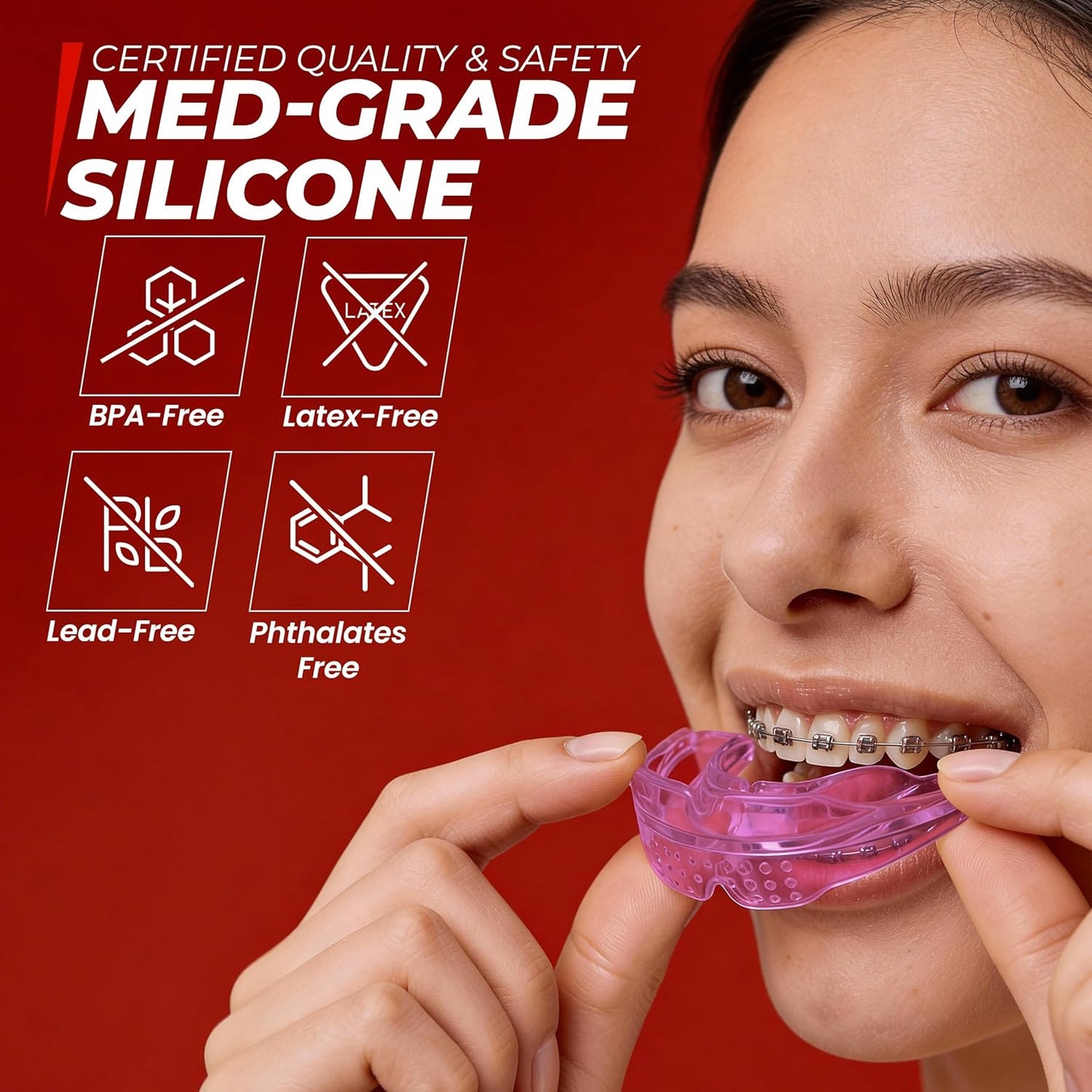 Skiennix Mouth Guard for Sports - Premium Silicone Teeth Protection for Youth & Teens | Pink, Fits Braces