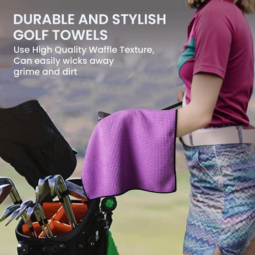 Golf Club Clean Brush Towel Value Set with Strong Magnetic Retractable Carabiner, Squeeze Water Bottle Microfiber Absorbent Towel for Golf Bags Accessory Iron Care Men Women (Pink Brush&Towel)