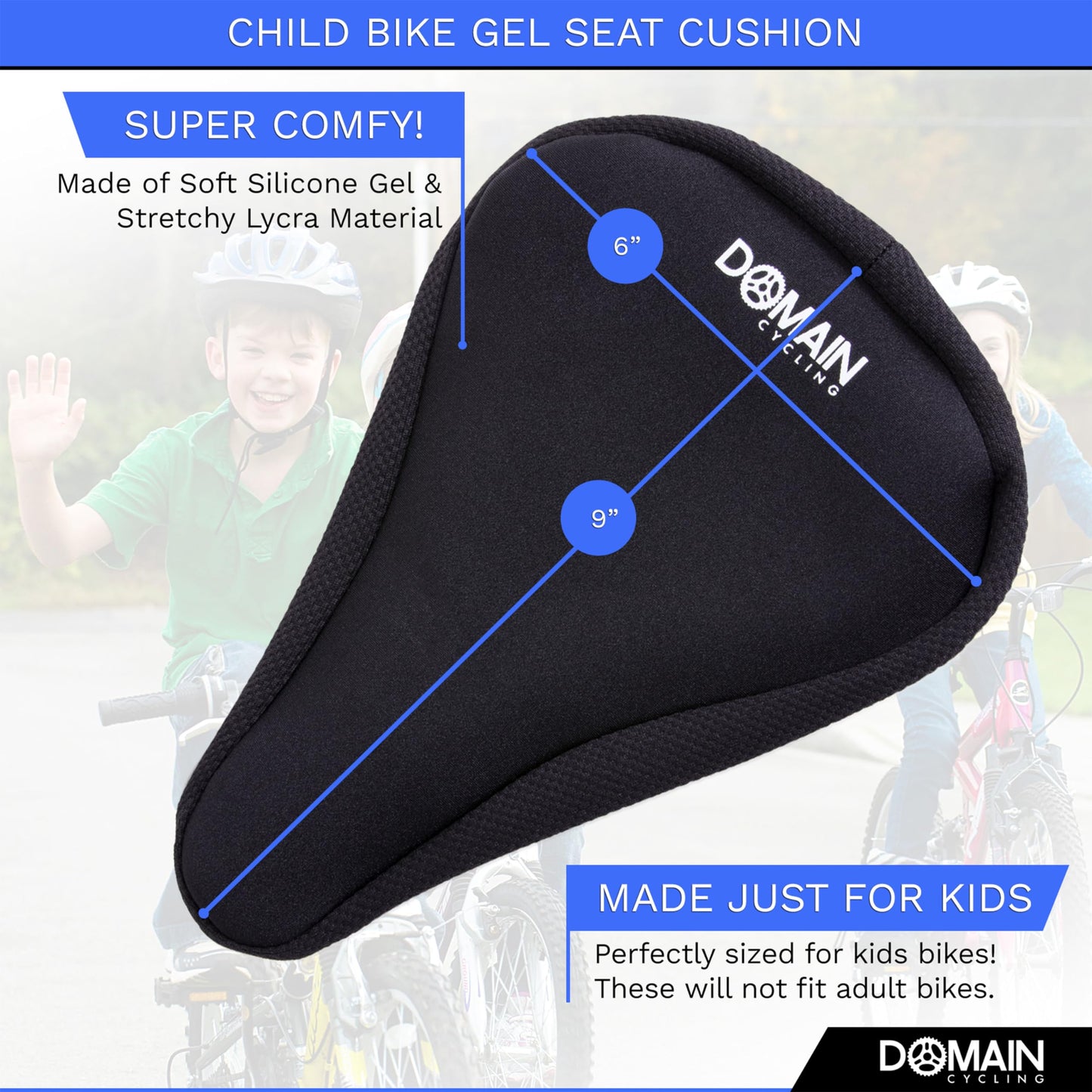 Domain Cycling - Kids Bike Seat Cover with Gel (9" x 6") - Comfort to Small Bike Saddle of Childs Outdoor, Mountain, BMX, and Road Bikes - Cushion