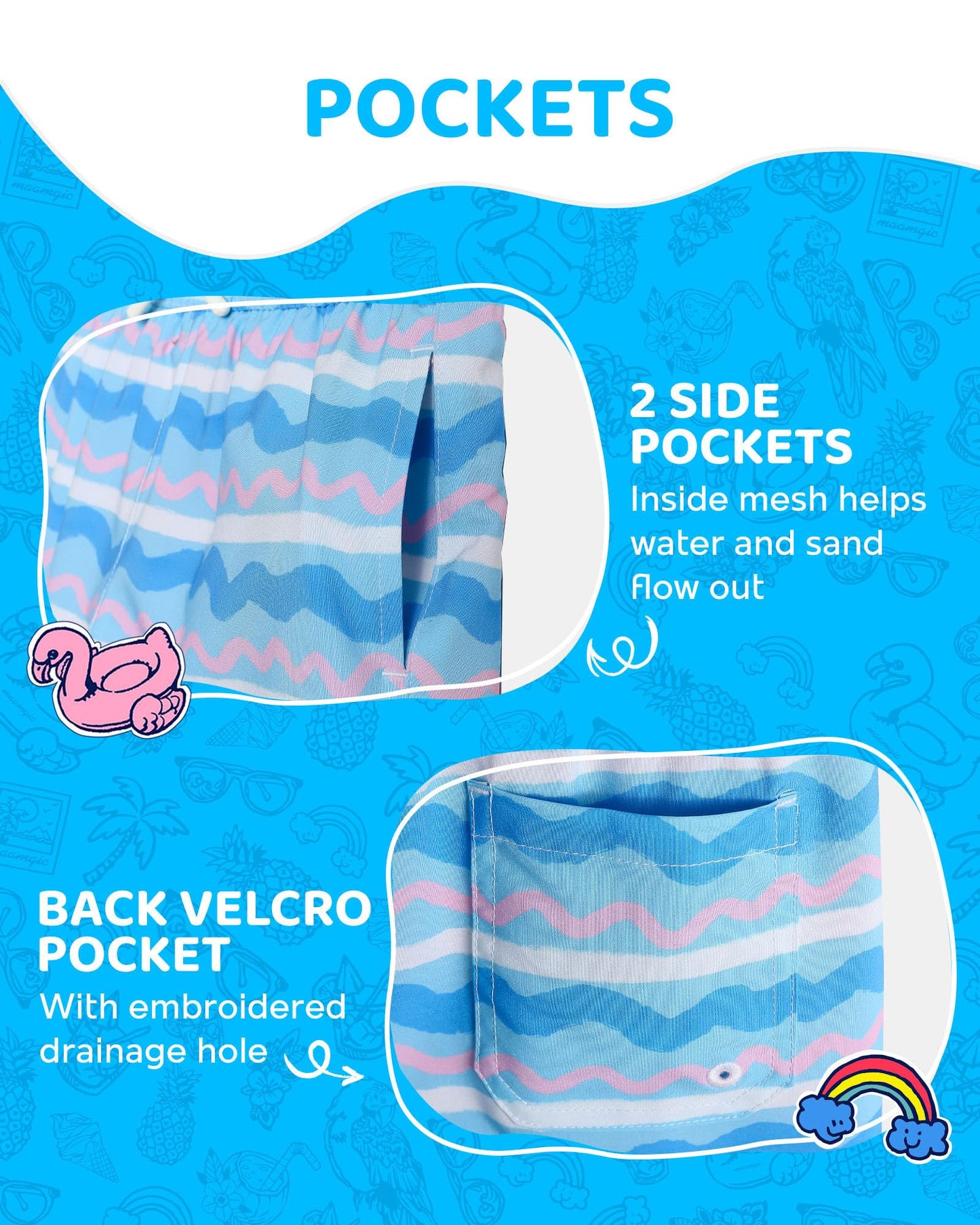 maamgic Boys Swim Trunks with Compression Liner Toddler Boy Swimsuit Quick Dry 4-Way Stretch Swimming Trunks Colorful Wave Line 2T