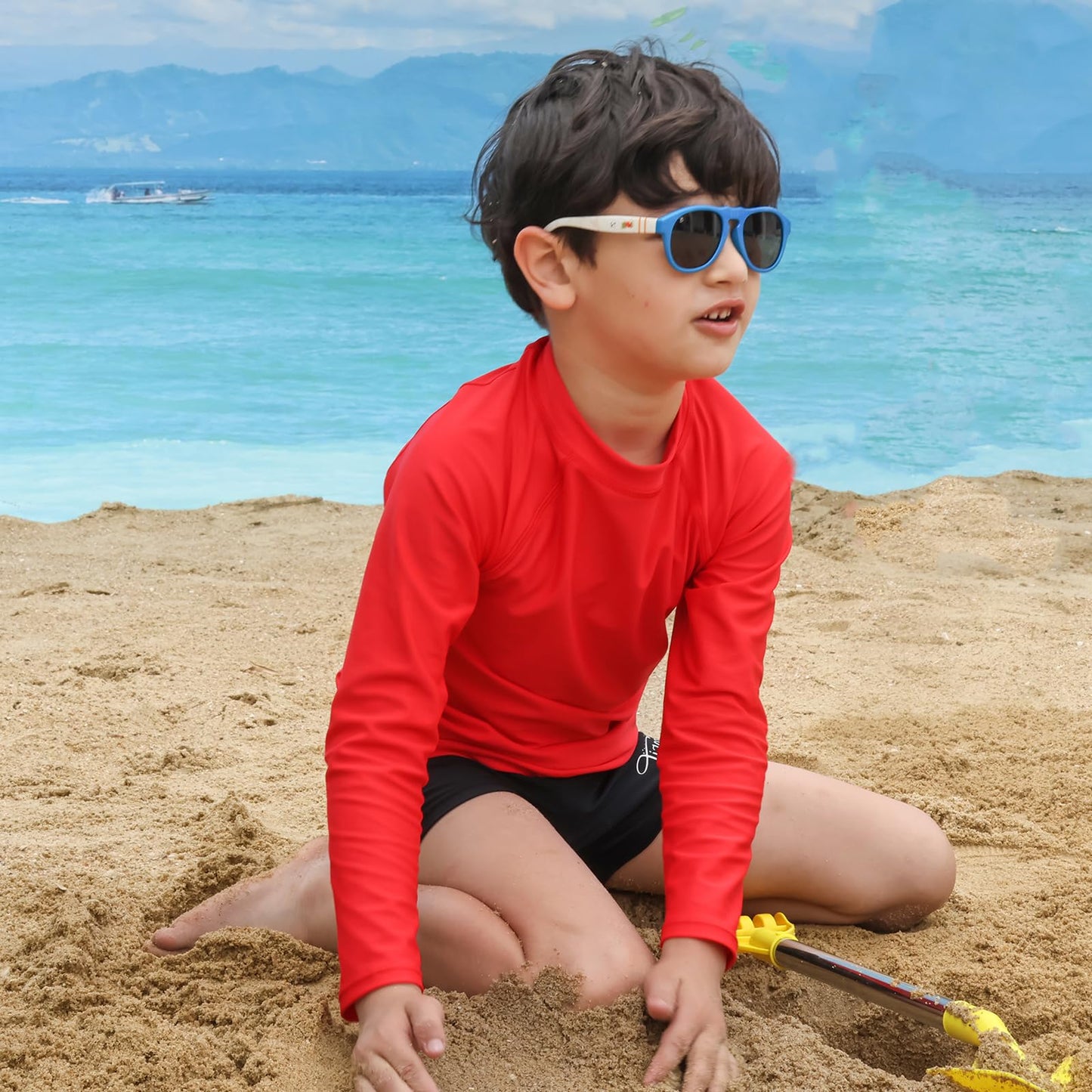 Boys Rash Guard Shirts Long Sleeves Rashguard UPF 50+ Sun Protection Quick Dry Swim Tee, Red 10