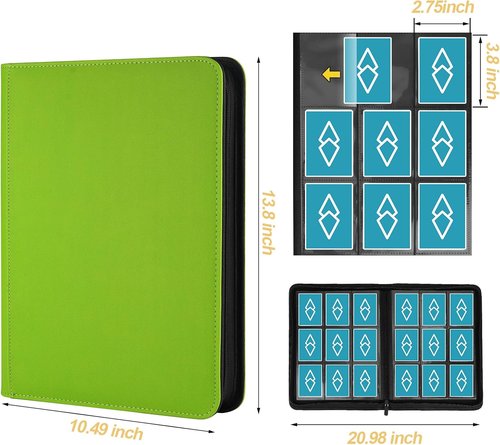GERMUN Trading Card Binder - 9 Pocket Premium Card Holder for 360 Cards | Double-Sided Album in Grass Green