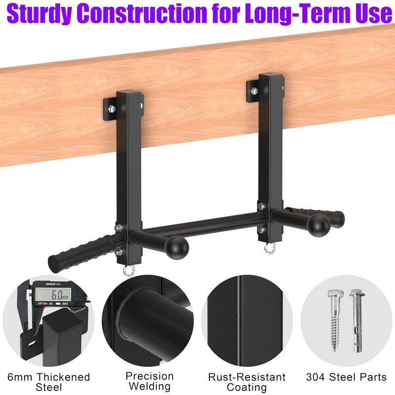 HWOOUSA Joist Mounted Pull Up Bar, 650lbs Heavy Duty Strength Training Pullup Bars, Multi-Grip Chin Up Bar for Home Gym, Garage & Basement Ceiling Beam Installation