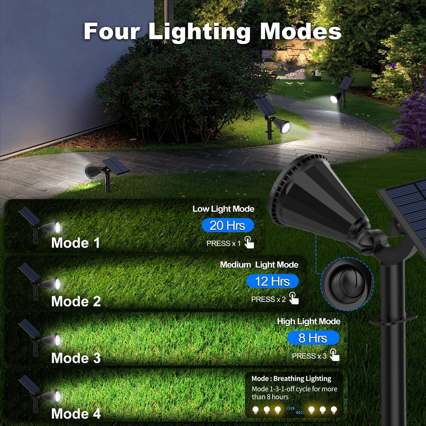 Katipeal Solar Spot Lights Outdoor, 4 Modes/8 Pack Solar Spotlights Waterproof, 180° Adjustable Powered Landscape Lights, Outdoor Solar Lights for Yard Garden Pathway Flag Tree Wall Statue Cool White