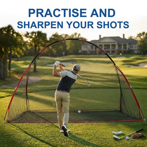 WishDirect Golf Net, 10 X 7 Ft Foldable Golf Practice Net with Side Barrier and Carrying Bag for Home Backyard Garage Practising Training Driving Chipping Swing