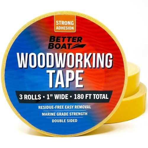 Better Boat Double-Sided Woodworking Tape - Heavy-Duty, Removable, No Residue | 1 in x 180 Ft