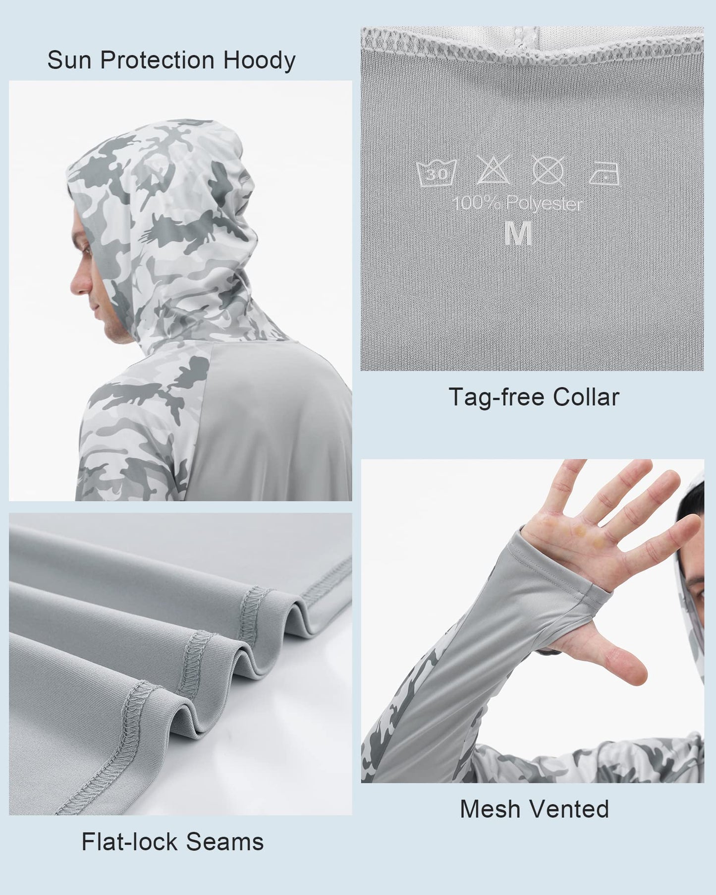 FISHEAL Men's Performance Fishing Hoodie Shirt with Thumbholes - UPF 50 Sun Protection Camo Long Sleeve Shirts Quick-Dry