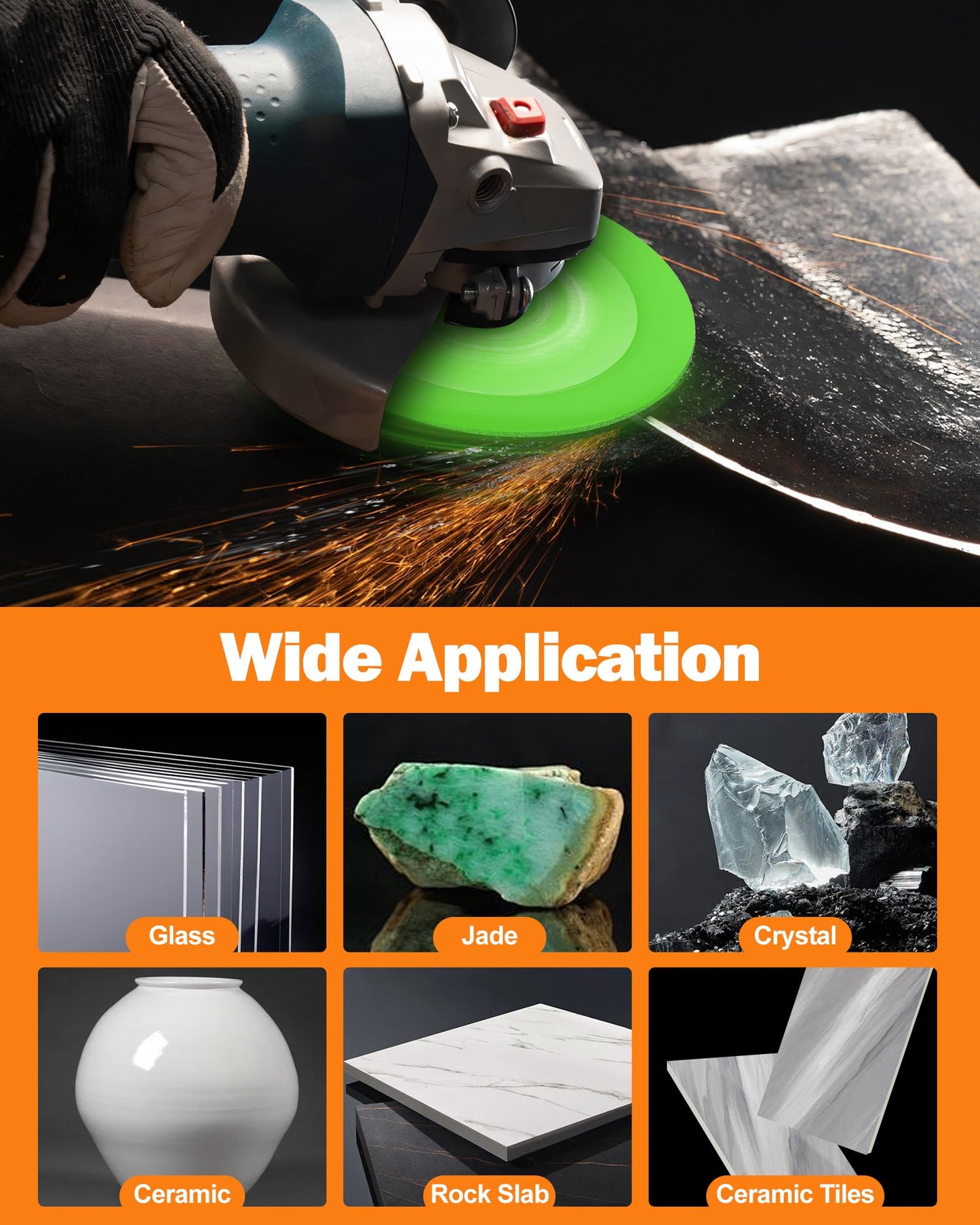 Allmake Glass Cutting Disc 4-1/2 Inch for Angle Grinder, 5pcs Tile Cutting Blade, Rock Slab Grinding Disc Diamond Cutter Saw Blade for Angle Grinder, Glass Tile Cutter Tool for Bottles Jade Crystal