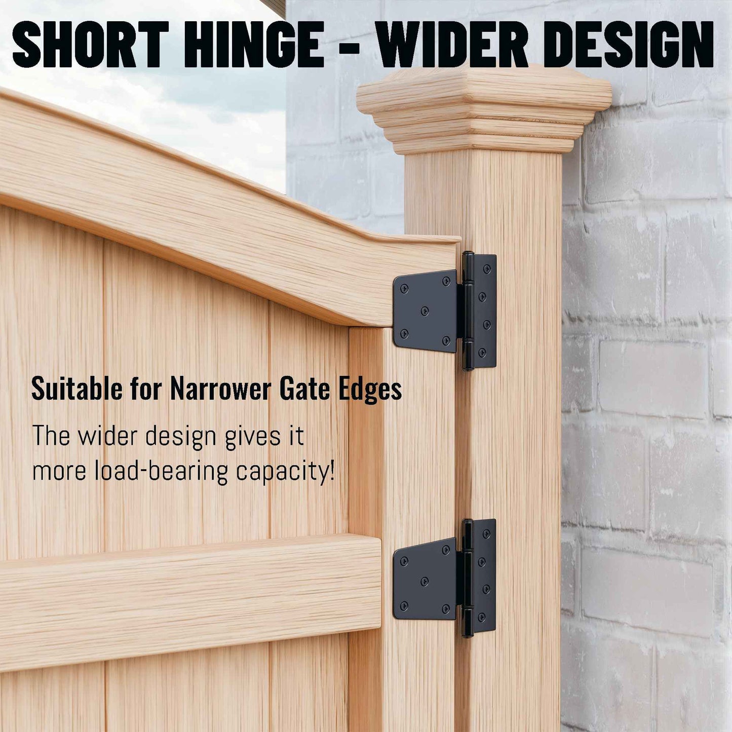 TRIPLE DEER 3.5 Inch Heavy Duty Gate Hinges, Extra Thick Gate Hinges for Wood Fence Barn Door Shed Gate Swing Door, Black Finish Door Strap Hinge, 4 Pack