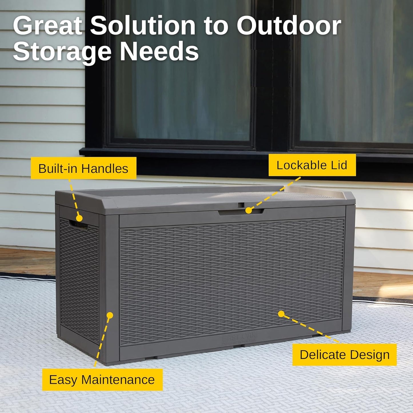 31 Gallon Waterproof Outdoor Storage Box - Lockable Resin Deck Bin for Patio Cushions & Tools - UV Resistant, Black