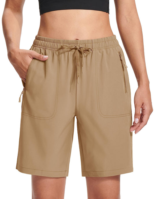 MAGCOMSEN Hiking Shorts Women Quick Dry Lightweight Quick Dry 8 Inch Inseam Running Shorts with Pockets Khaki XL