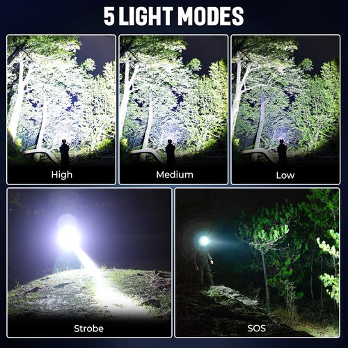 LED Rechargeable Headlamp, 99,000 Lumens Head Lamps (Include Βattery) Super Bright Long Distance Headlamps with 5 Mode Waterproof, 90° Adjustable Head Lights for Forehead Adults Outdoor Camping