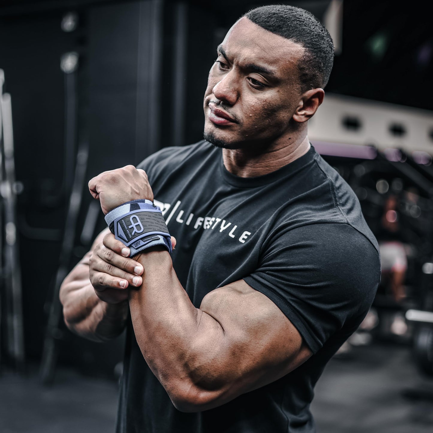PR Personal Record Heavy Duty Premium Wrist Wraps, More Elasticity, Reinforced Stitching, Extra Wide Strap, Strong Thumb Loop, Larry Wheels Weightlifting Wraps, Lifting Wrist Wraps (Blue Camo)