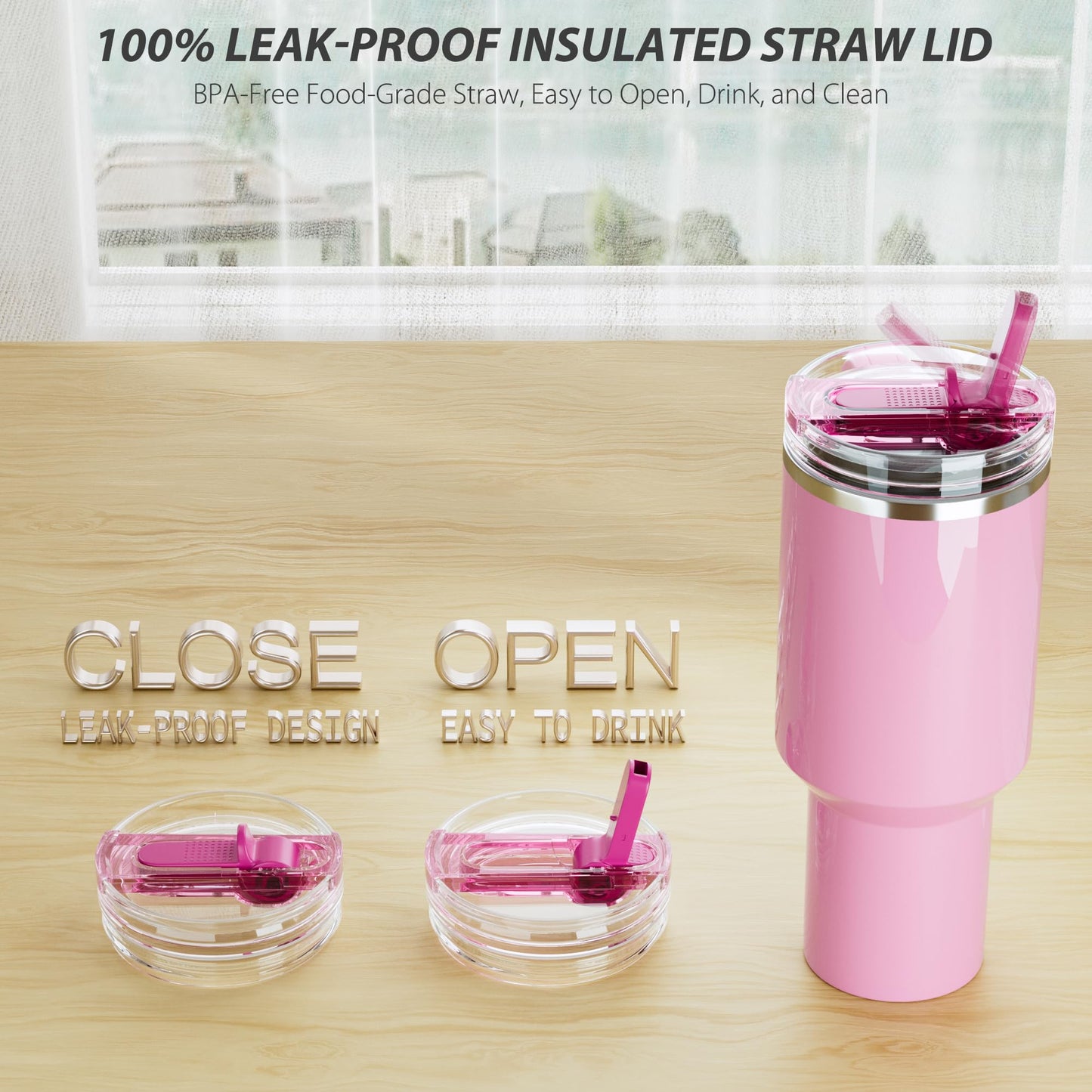 CeleVista 1 Pack 40 oz Flip Straw Lid for STANLEY Quencher ProTour and H2.0 FlowState Tumbler(Only for STANLEY Tumbler), Leakproof Lid, No Spill & Easy to Use Reusable Cover(Passion Pink-1P)
