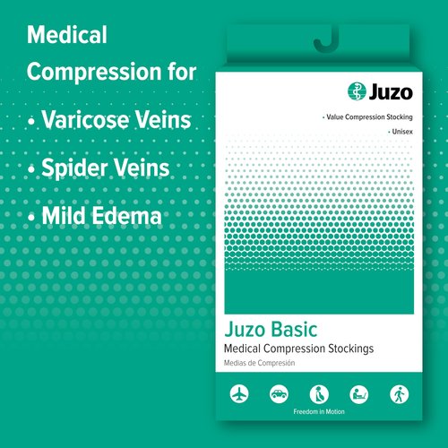 Juzo Basic 4411 Thigh-High, 20-30 mmHg, Closed Toe Compression Stocking with Silicone Top Band - Men & Women, Regular, 3 (III), Beige