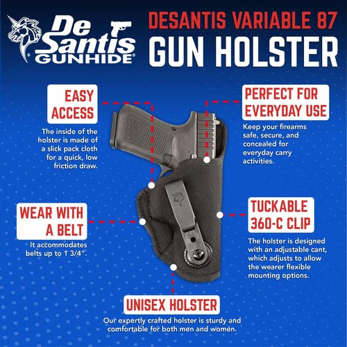 DeSantis Variable 87 IWB Holster - Compatible with Diamondback DB380, Kimber Solo, Kahr P380, Keltec P3AT, Ruger LCP/LCP II/LCP Cust, S&W Bodyguard 380, Sig P238/P238 Equinox, Beretta Pico - Black