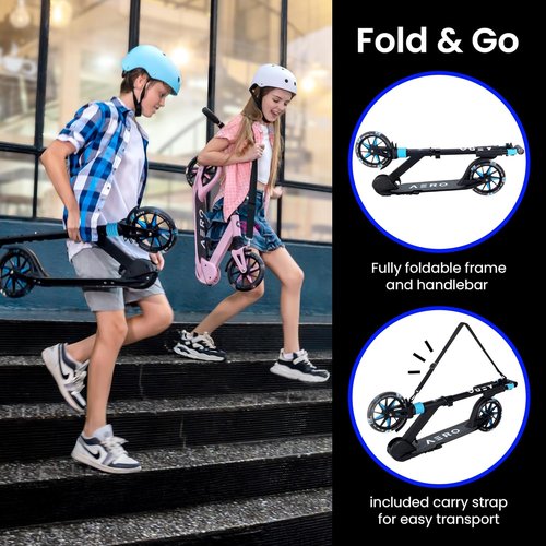 AERO MOBILITY Kick Scooter for Kids & Adults - Light Up Wheels, Hand Brake, Foldable Design | Adjustable Height