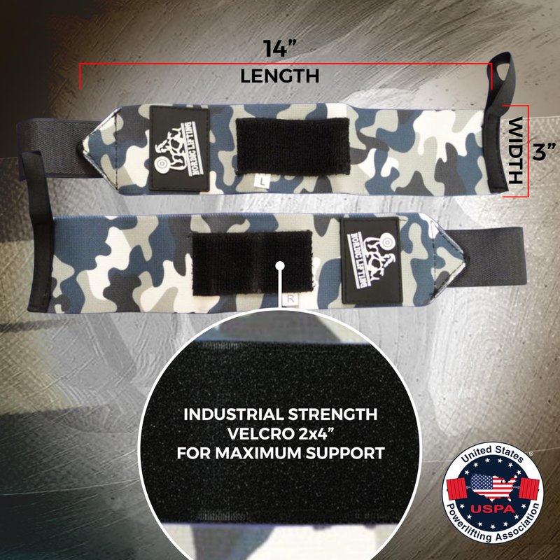 Nordic Lifting Wrist Wraps with Thumb Loops for Powerlifting and Functional Fitness, Wrist Wraps Men Weightlifting Support for Gym and Strength Training, Camo Grey