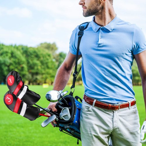 LONGCHAO Golf Head Covers 3pcs/Set Driver Fairway Wood Headcovers White Red and White Vintage PU Leather 1 3 5 Driver and Fairway Head Covers for Golf Club (1/3/5 Black)