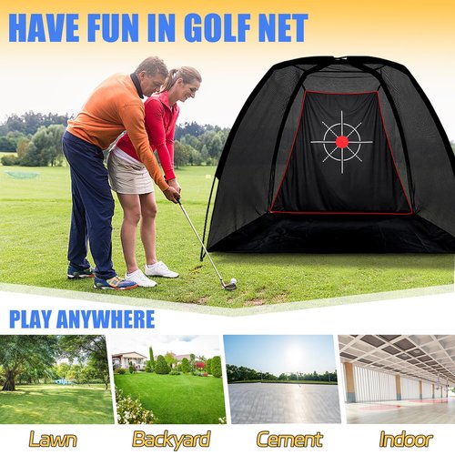 ANDGOAL Golf Net Practice Hitting Driving Range - Quiet Impact Heavy Duty Training Cage with Triple-Turf Mat for Backyard Garage Indoor Outdoor - Gifts for Men Beginners