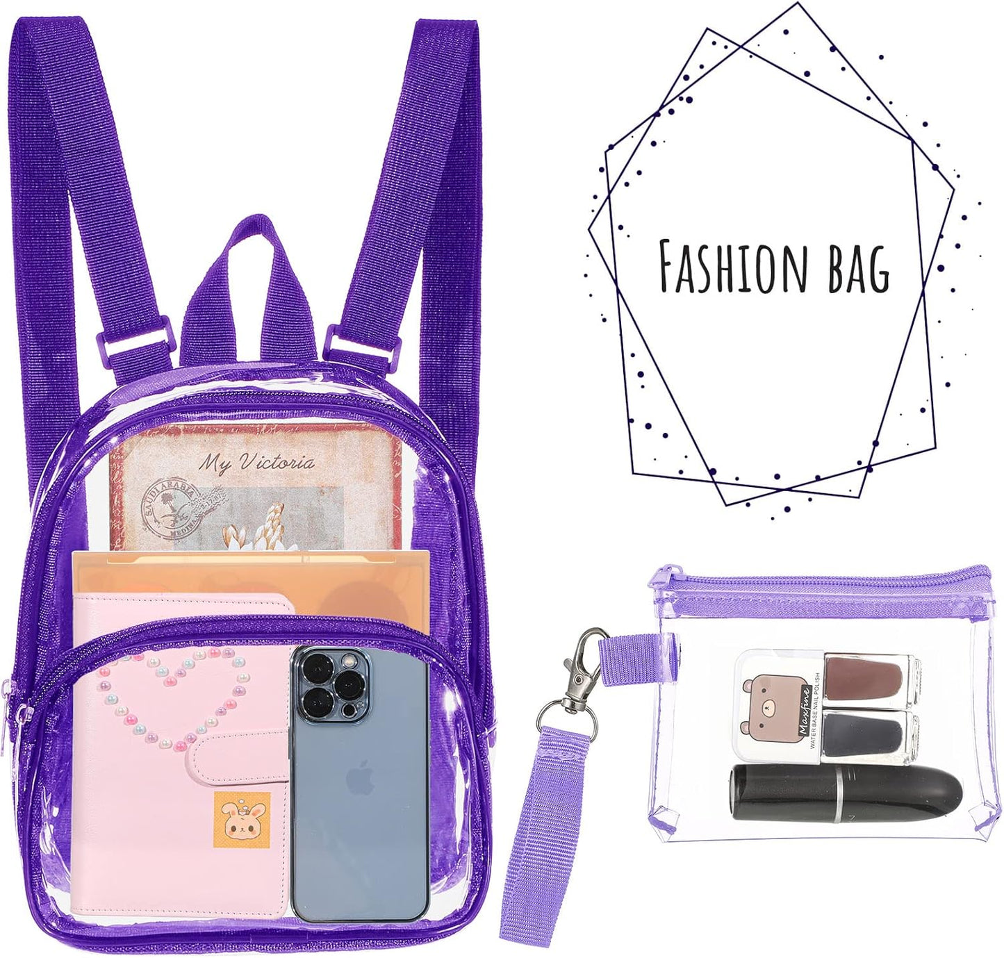 Weewooday Clear Mini Backpack - Transparent Waterproof Crossbody Purse | Small Purple Concert Bag
