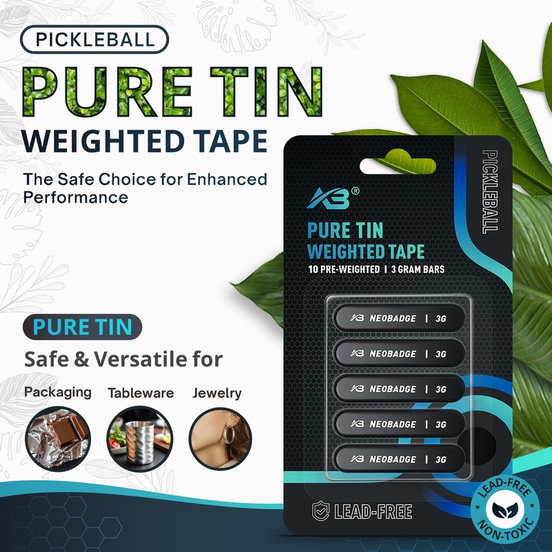 Neobadge Weighted Pure Tin Tape for Pickleball Paddles | Safe, Lead-Free, High-End Customizable Alternative to Lead Tape | Precise One-Step Installation, No Measuring