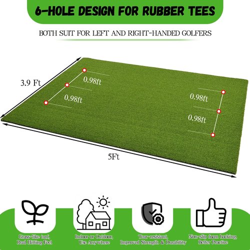 Golf Mat 5x4ft, Golf Hitting Mats for Indoor/Outdoor Practice, 21mm Dense Elite Artificial Hitting Training Mat,High-Elasticity Artificial Turf Mat for Golf Simulator Chipping Driving Training
