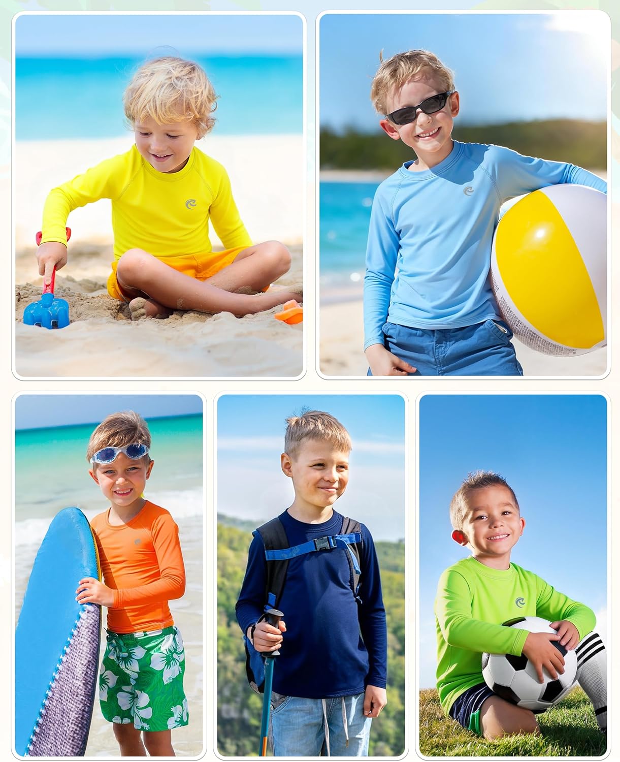 Skiennix Boys UPF 50+ Long Sleeve Swim Shirt - UV Sun Protection Rash Guard for Youth | 1 or 2 Pack