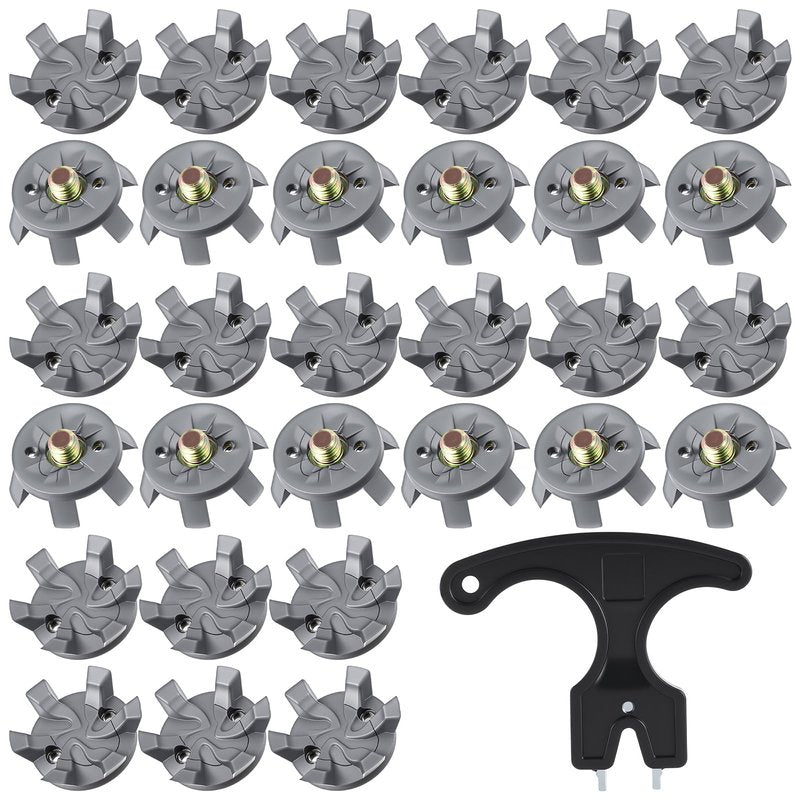 31 Pcs Golf Spikes, 30 Golf Shoe Spikes, 1 Black Spanner, 6mm Dia Metal Thread Screw Golfs Cleats Replacement for Golfs Players, Ideal Gift (Grey)