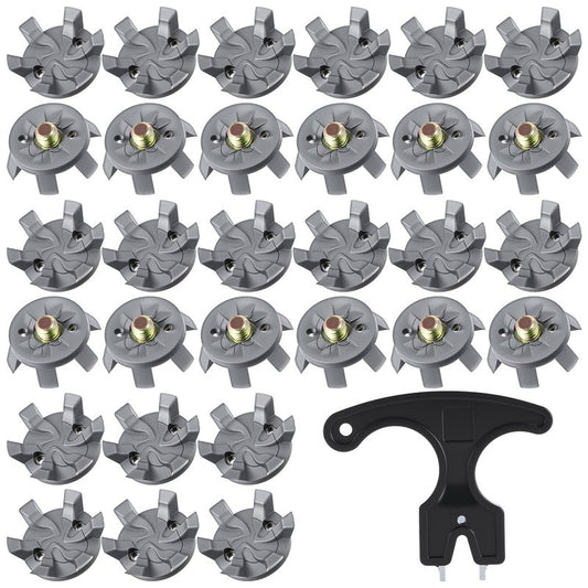 31 Pcs Golf Spikes, 30 Golf Shoe Spikes, 1 Black Spanner, 6mm Dia Metal Thread Screw Golfs Cleats Replacement for Golfs Players, Ideal Gift (Grey)