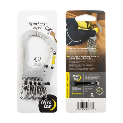Nite Ize SlideLock KeyRack - Secure Key Holder Carabiner with Small S-Biners - Keychain Organizer with MicroLocks & Lockable Carabiners - Stainless Steel