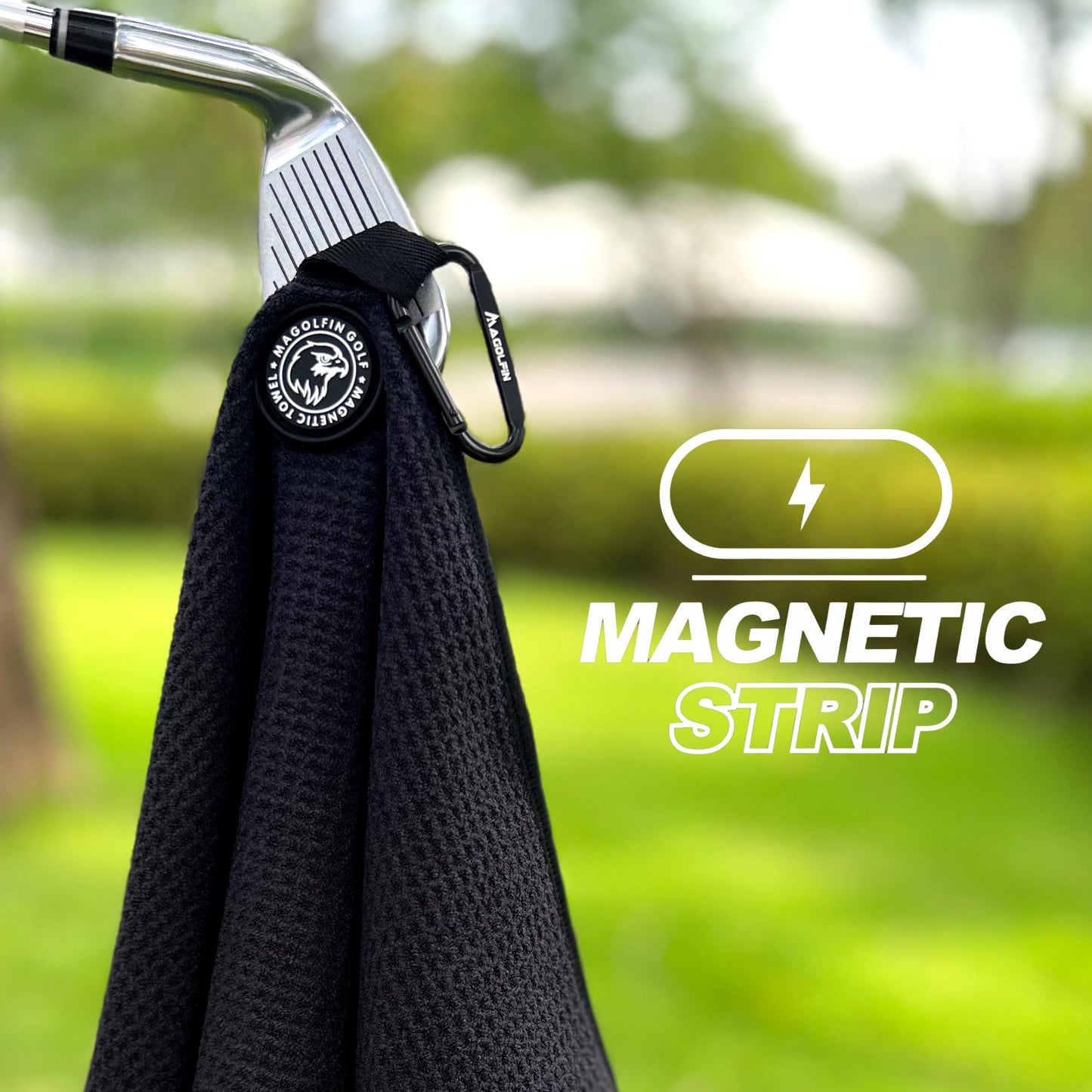 2-Pack Magnetic Golf Towel with Clip, Microfiber Waffle Design - Industrial Strength Magnet for Strong Hold to Golf Bags, Carts & Clubs - Black