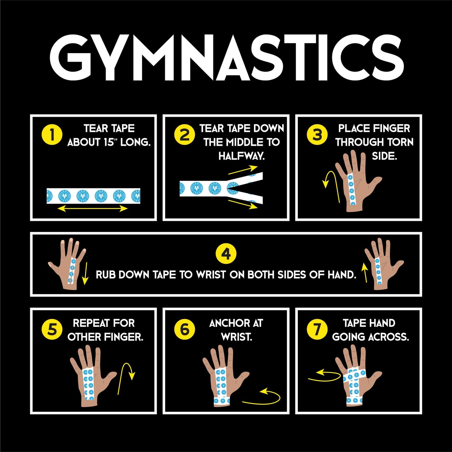 Scary Sticky Premium Athletic Tape, Ultra-Sticky Thumb, Finger & Wrist Tape for Weightlifting, Hook Grip & Cross Workout, Cotton, Latex-Free, 10 Yards, Black/Yellow, 2 Rolls