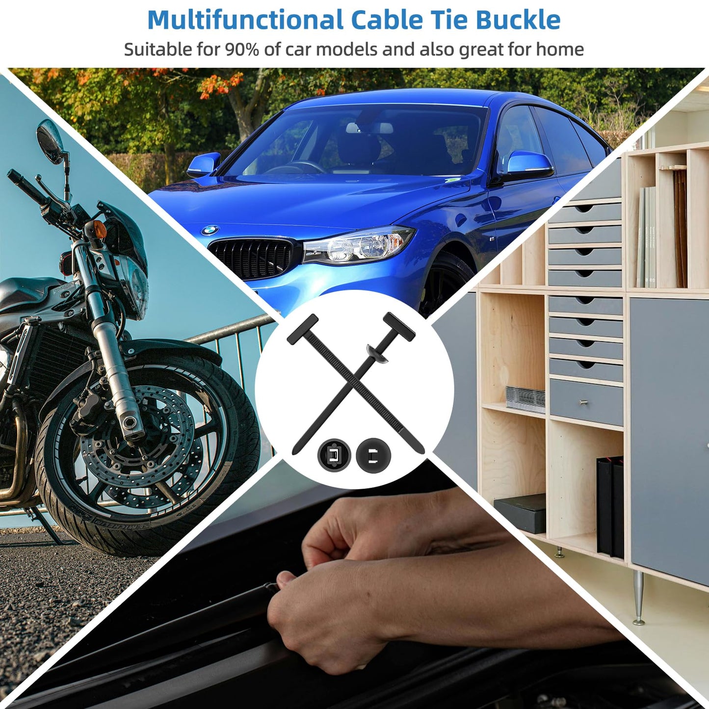 100PCS Nylon Universal Cable Tie Buckle - Grip Auto Zip Tie Buckles,Multipurpose Heavy Duty, Self-Locking Zip Tie with Pin & Button Design,UV-Resistant Fasteners for Car Repair