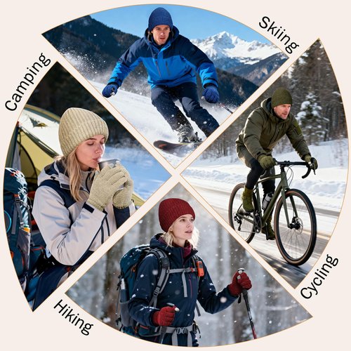Fivali Winter Hat and Gloves Set: Windproof Thermal Knit Cuffed Beanie and Warm Touchscreen Gloves for Men Women in Cold Weather Outdoor Sports Commuting Skiing Hiking, WineRed