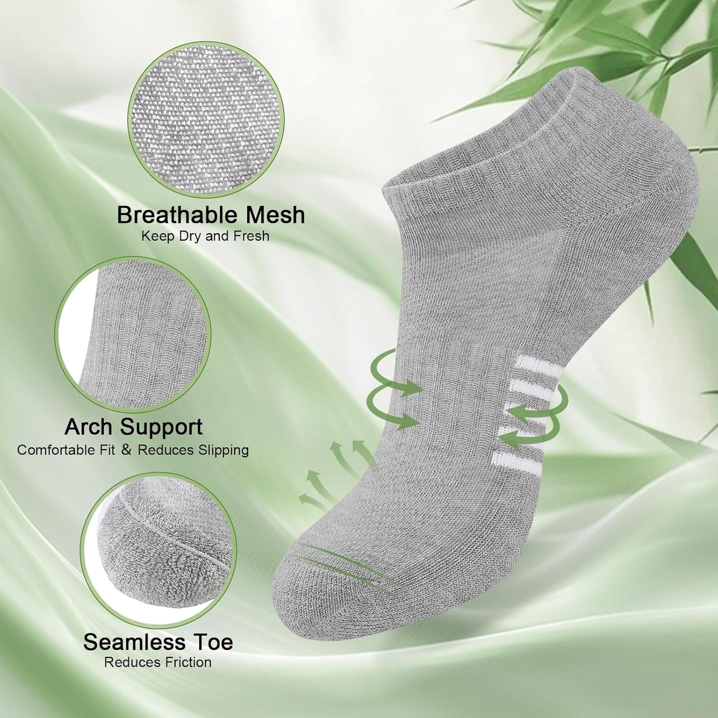 Skiennix Ankle Socks for Women - 12 Pairs Bamboo Viscose, Breathable & Moisture-Wicking, Low Cut