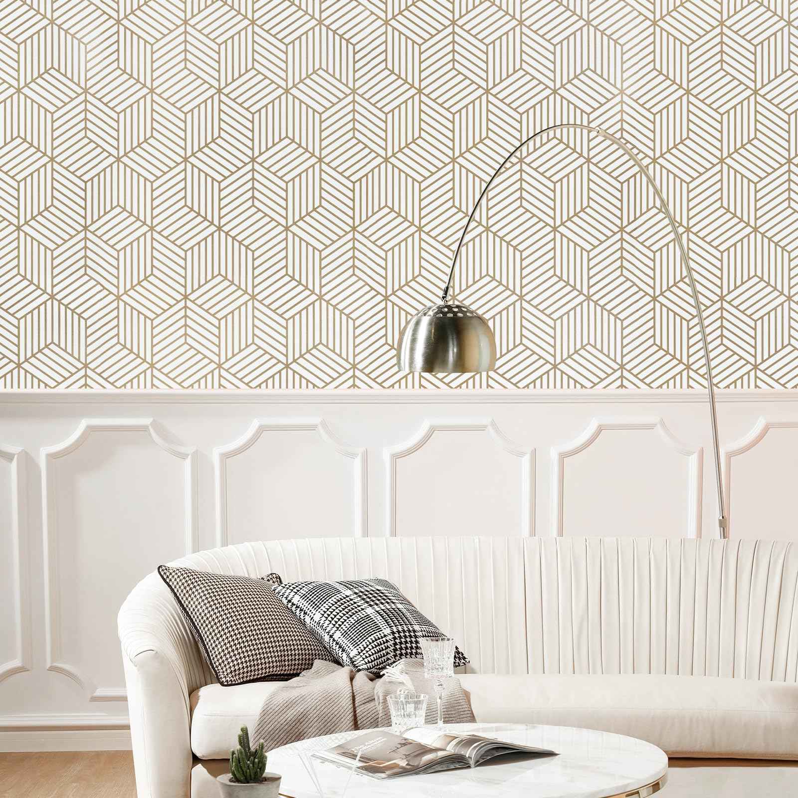 WENMER 17.7" x 118.1" Geometric Hexagon Peel and Stick Wallpaper - Removable, Self-Adhesive Vinyl Film for Home Use
