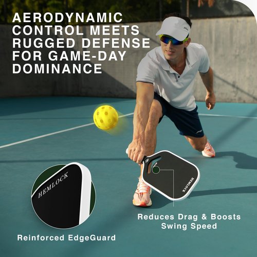 Hemlock Elite Pickball Paddle - USAPA Approved, Air Dynamic 360 Molding Technology for High Spin and Control, Carbon Fiber, Advanced and Beginner Starter, Men and Women, Black