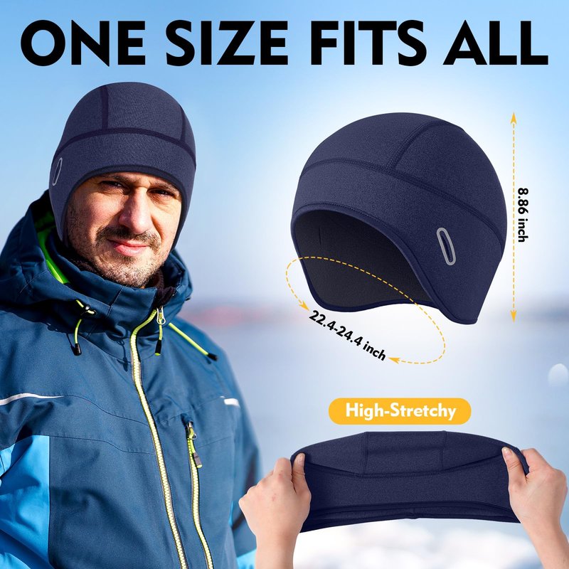 JenPen 4 Pack Winter Skull Caps Helmet Liner with Glasses Holes for Men Women, Warm Cycling Helmet Liner, Thermal Hat Beanie (Black, Dark Gray, Navy Blue, Light Gray)