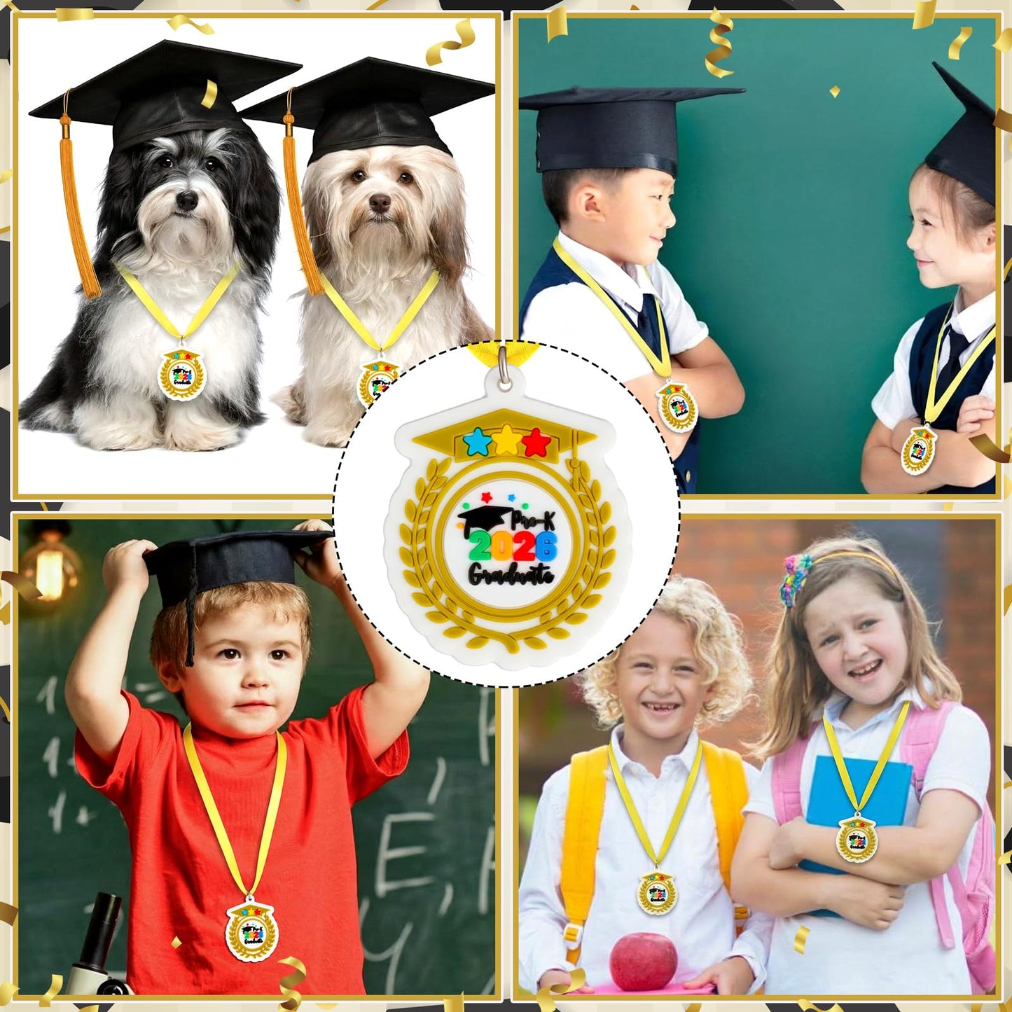 Sratte 24 Pcs Kindergarten Prek Preschool Graduation Medals for Kids, Bulk Kinder Pre-k Graduation Gifts with Yellow Ribbon, End of Year Student Gifts Party Favors Supplies, 2 Inch (2026 Graduate)