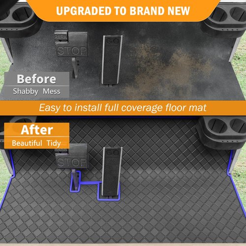 Club Car DS Floor Mat, Upgraded Non-Slip Full Coverage Golf Cart Floor Liner Mat Replacement with Heavy-Duty 8mm Rubber Design and Easy to Clean, Fits Club Car DS 1982-2013 / Villager 1982-2018 Blue