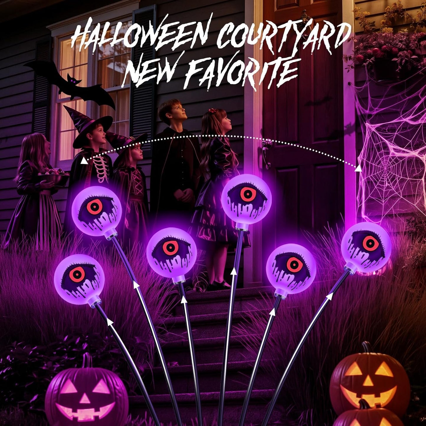 Solar Halloween Eyeball Lights - 6 Pack 36 LED Green Scary Pathway Decor