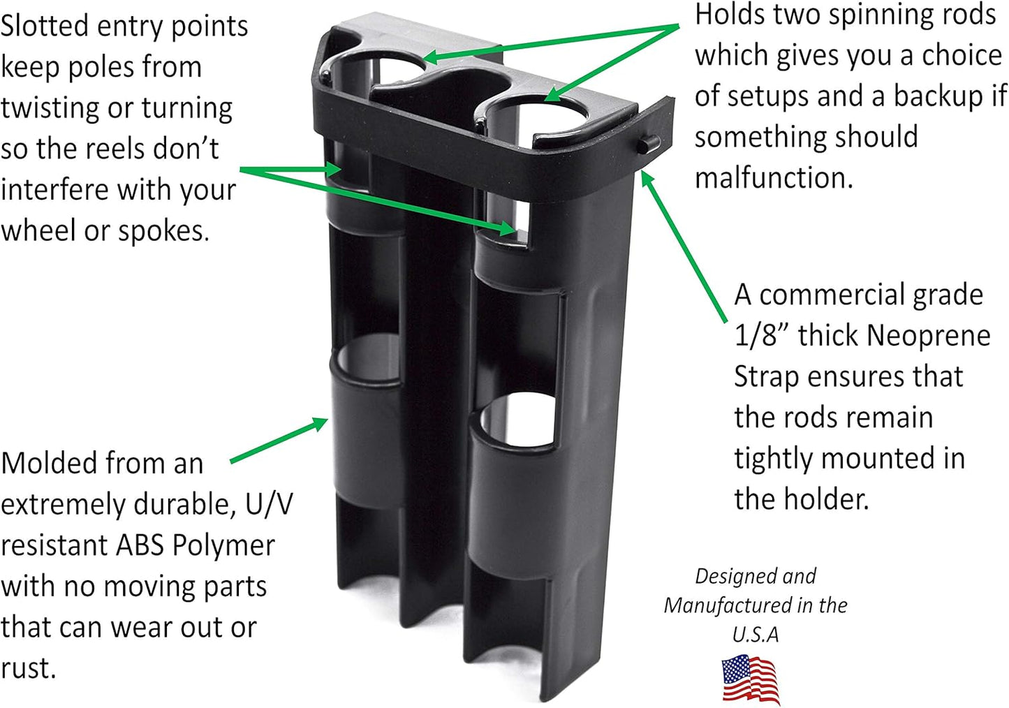 Skiennix Fishing Rod Holder - Easy Mounting Bike Accessory Secures 2 Rods for Bicycle Fishing