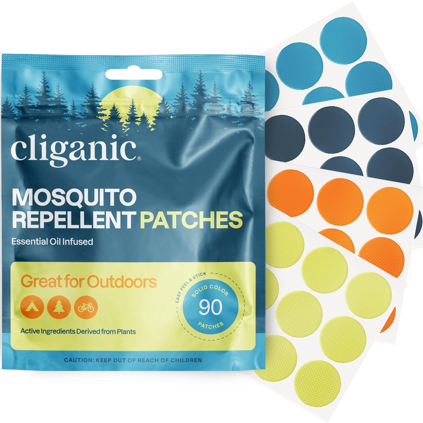 Cliganic Mosquito Repellent Stickers for Kids & Adults (90 Pack) - Solid Patches, Natural DEET-Free, Essential Oil Infused, Insect Repelling Garments