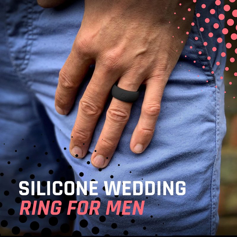 botthms - Men’s Dual Tone Silicone Rings, Silicone Wedding Rings, for Active Lifestyle (Black/Blue, 12)