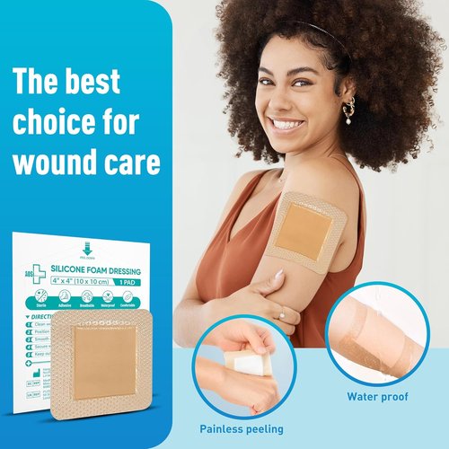 General Medi Waterproof Silicone Foam Island Dressing - 10 Sterile 4" x 4" Wound Care Pads | Soft & Highly Absorbent