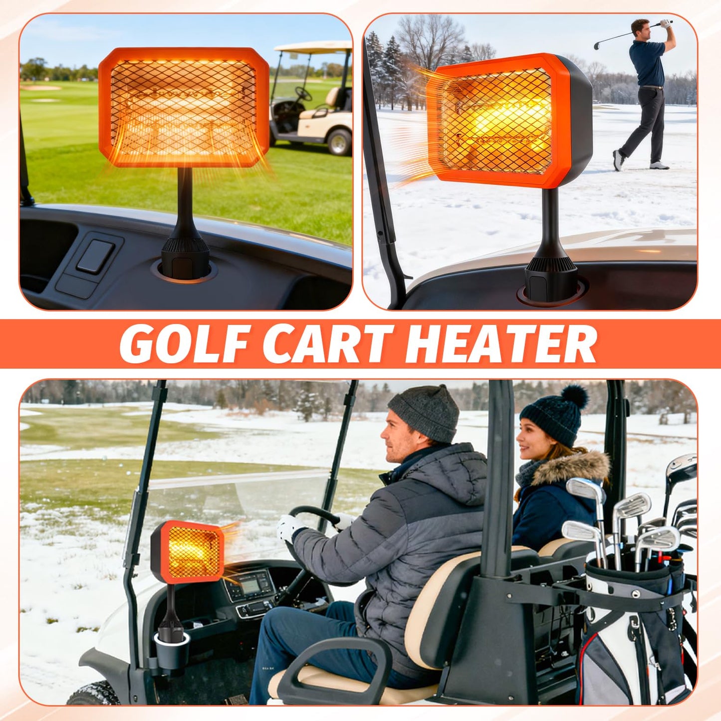 48V Golf Cart Heater Golf Cart Accessories, 400W Safe & Fast Heating Electric Heaters for Golf Cart, Battery Operated Heater with 360° Adjustable Angle Carbon Fiber Heating for Club Car/Yamaha/EZGO